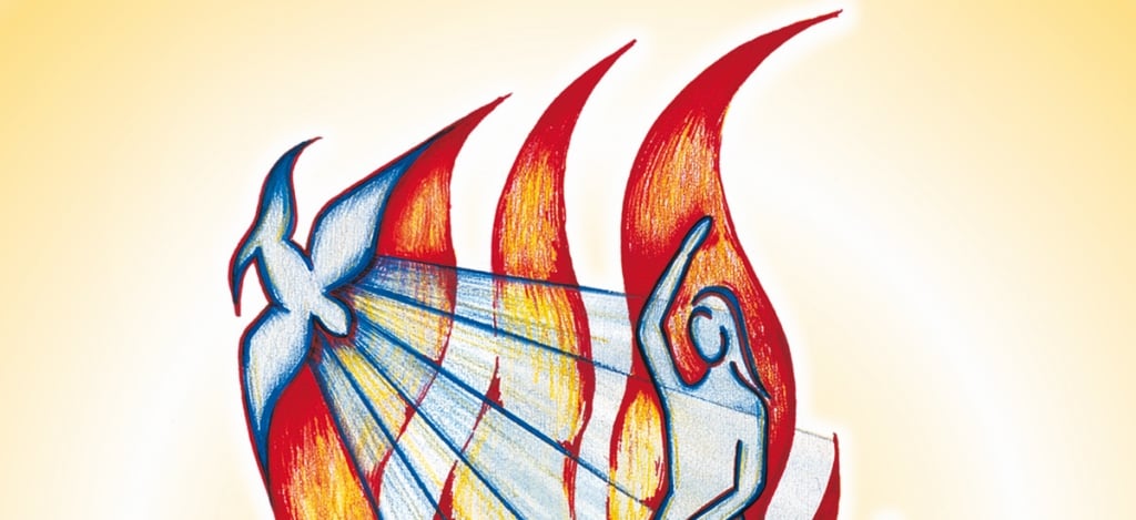 Ausschnitt aus dem Titelbild zum Weltgebetstag 2003, Three Flames – Drei Flammen von Mireille Samir Chaker, © WGT e.V.